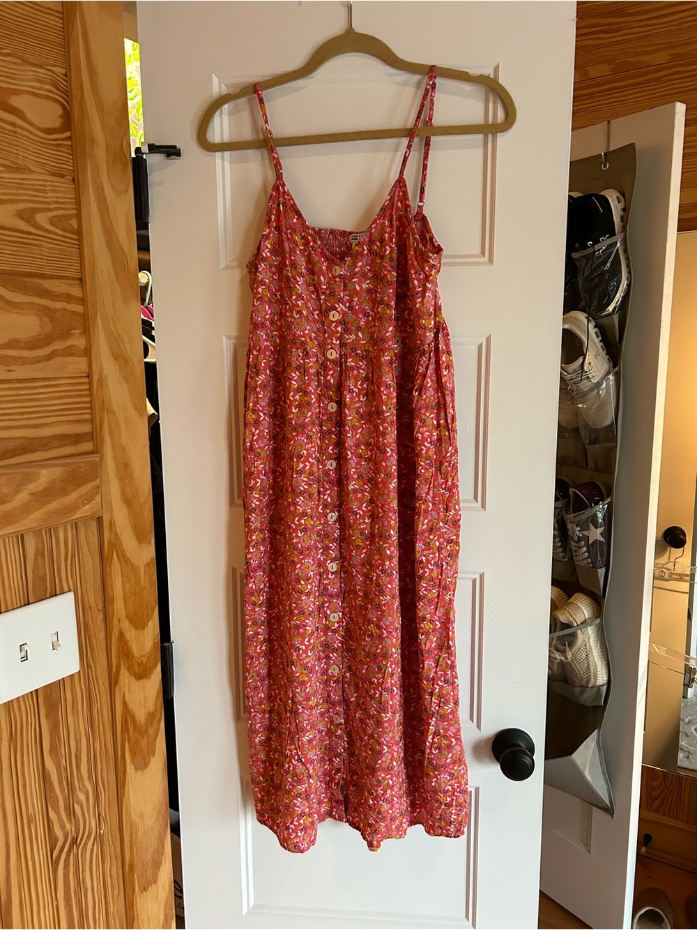 Billabong Pink Floral Smocked-Top Spaghetti Strap Dress